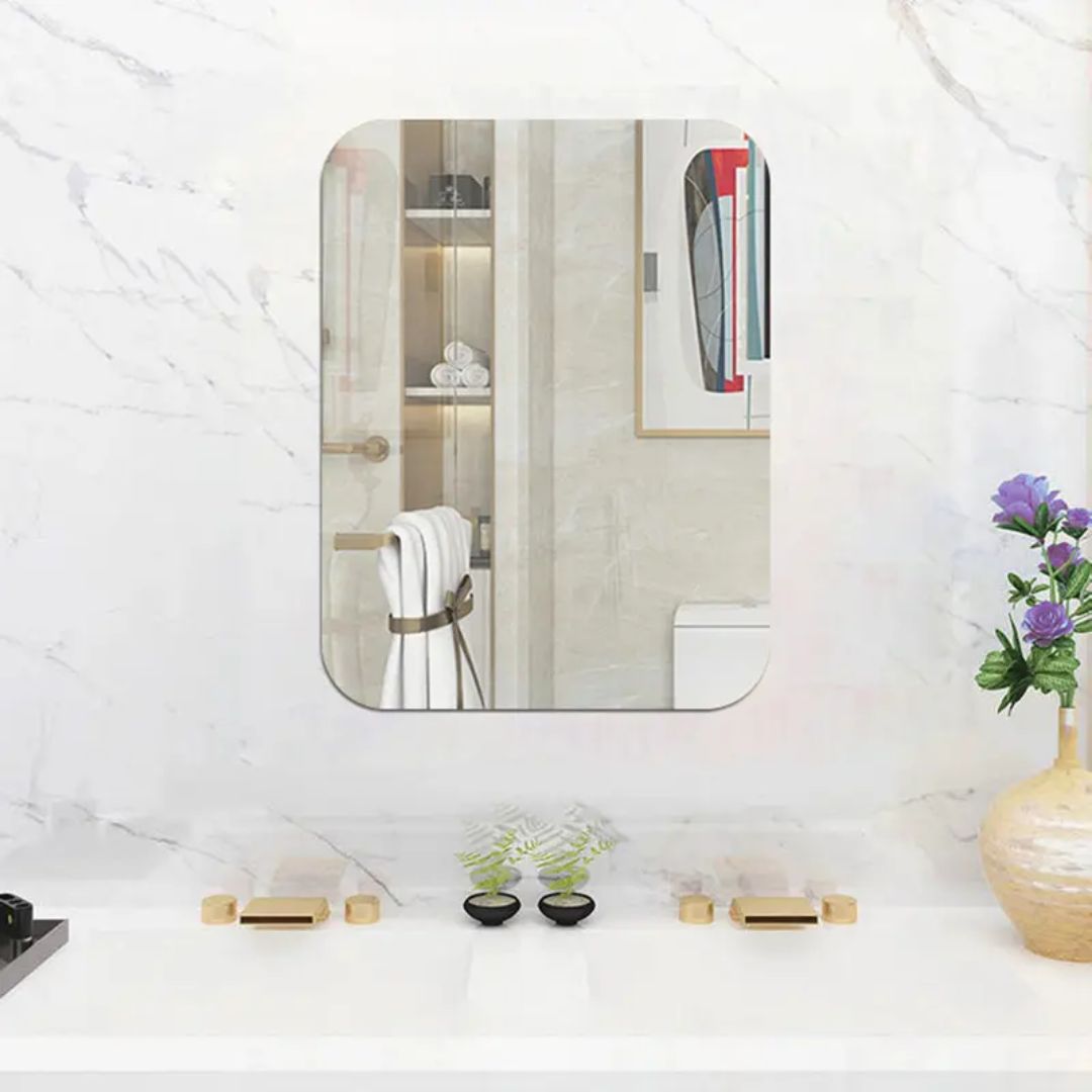 Rectangular Shape Wall Sticker Mirror Frameless Oval Mirror Plastic Sheet Gives A Mirror Effect Wall Sticker ( 2 Pcs )