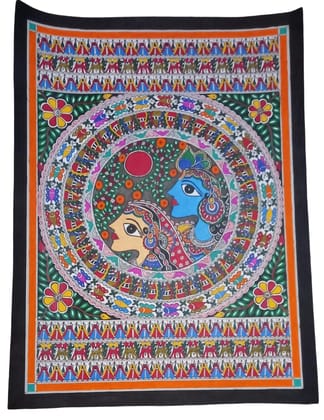 Exquisite Handcrafted Madhubani Painting of Radha and Krishna on Handmade Paper - 22x30 Inches