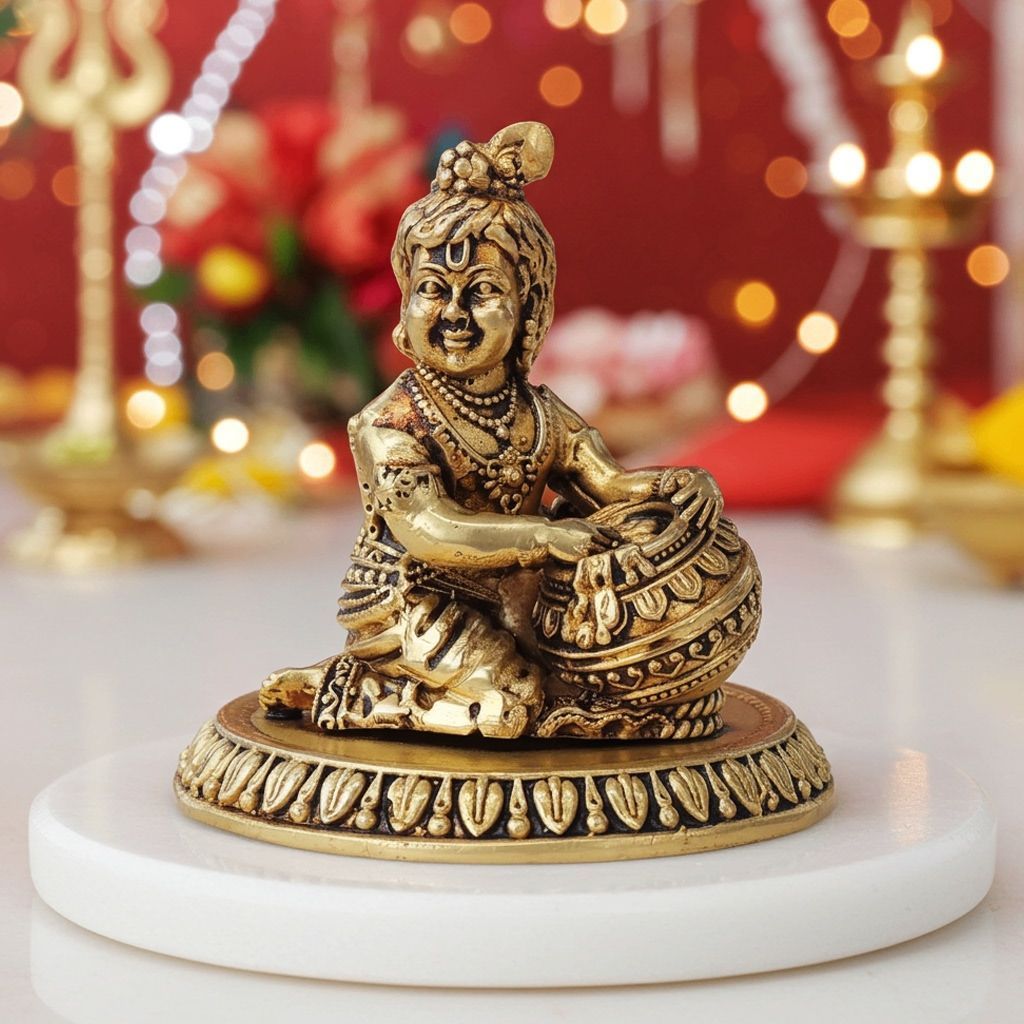 Pure Brass Makhan Krishna Statue, Made From Machine (BSMAS1737 E)