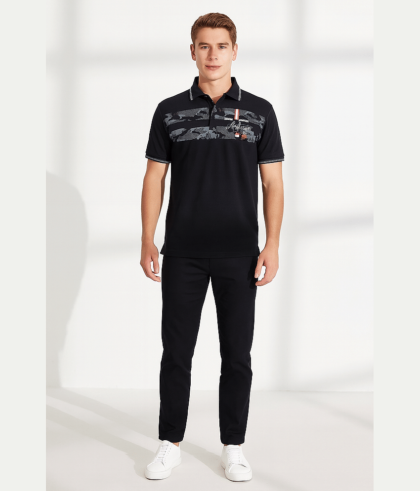 Dollar Men Cotton Regular Fit Printed Polo T Shirt ( Black )