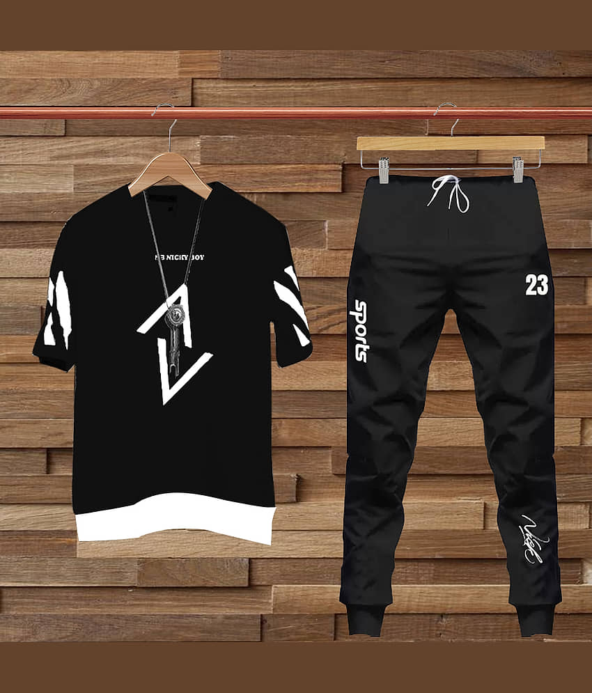 Lieo Trend Black Cotton Blend Regular Fit Men's Tracksuit ( Pack of 1 )