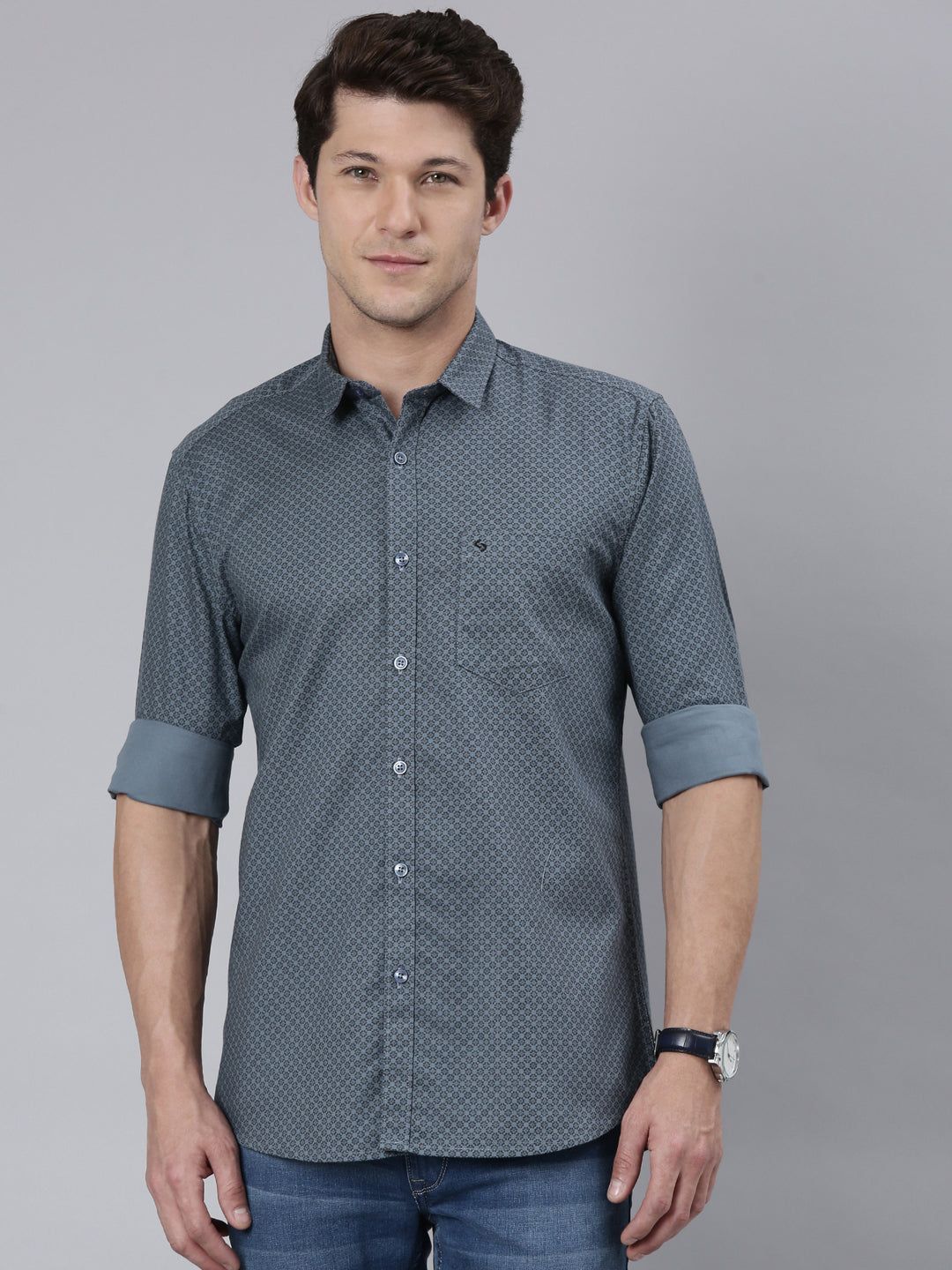 Classic Polo Men's Full Sleeve Lt.Teal Polo Neck 100% Cotton Slim Fit Shirt | SP2-CL-65 B-FS-PRT-SF