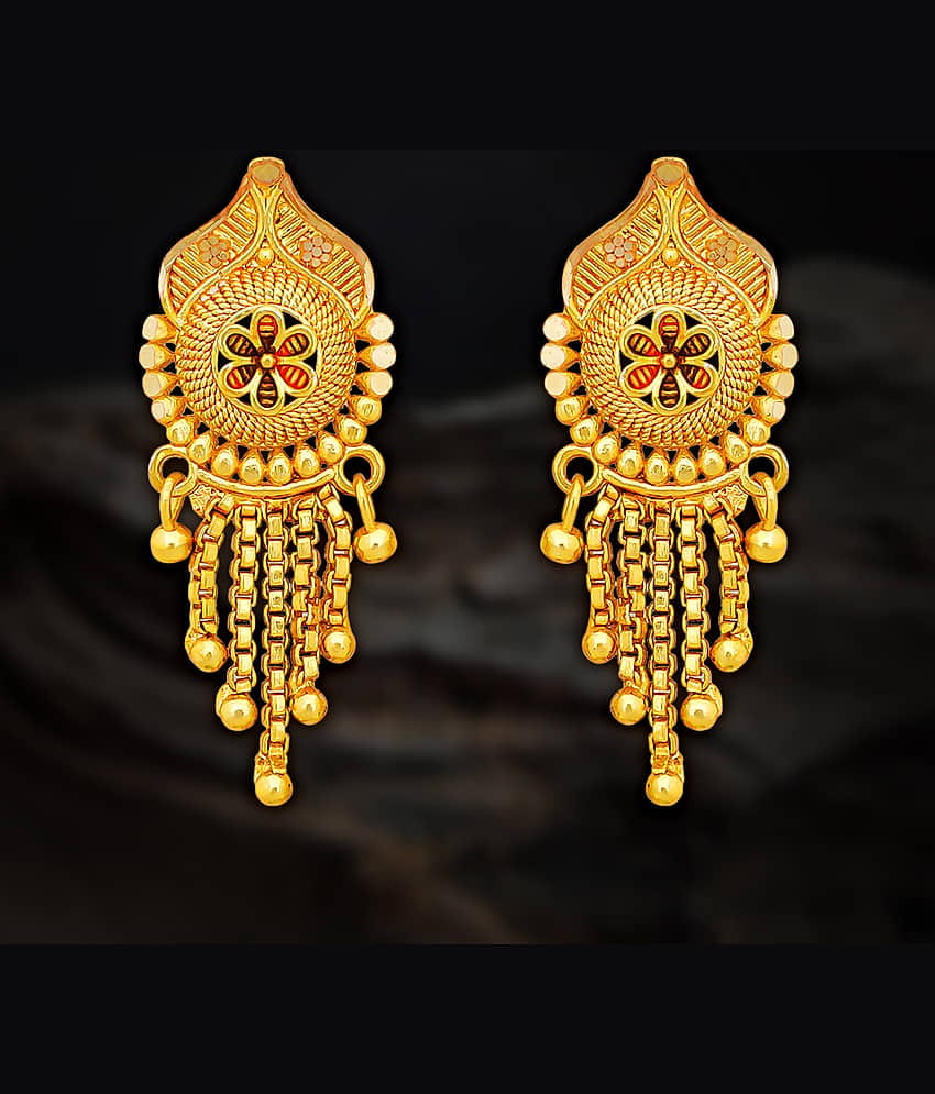 LUV FASHION Golden Stud Earrings ( Pack of 1 )