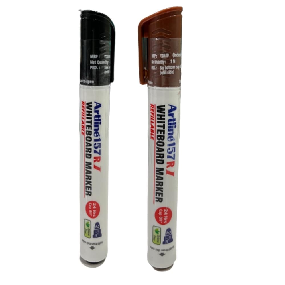 Artline 157RI Whiteboard Marker Pack of 10 (Black and Brown Colours) | Quick Drying, Dry Wipe Ink, Low Odor