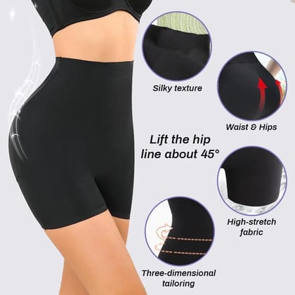 Latest Trendy High-Waist Silky Texture Hip-Lifting Shaper Shorts | Women's Seamless Mid Thigh Butt Lifter Waist Trainer Tummy Control High Waist Thigh Shaper Shorts Shape wear, Beige & Black
