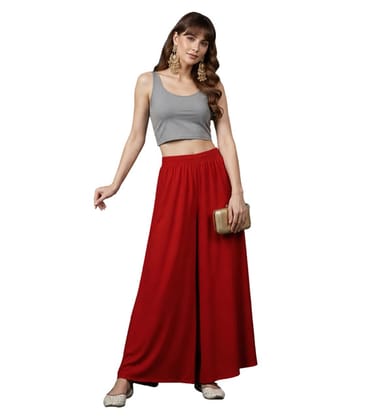 Generic Women's Georgette Solid Mid-Rise Wide Leg Flared Palazzo Pants with Elastic Waist, Ankle Length Trousers for Daily, Office and Casual Wear (Red, M, Pack of 1, Design 67556) Generic Women's Georgette Solid Mid-Rise Wide Leg Flared Palazzo Pants with Elastic Waist, Ankle Length Trousers for Daily, Office and Casual Wear (Red, M, Pack of 1, Design 67556)