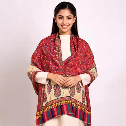 Red Pashmina Printed Shawl & Stole For Unisex