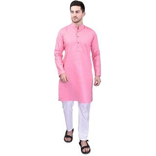 PrintCultr Men Kurta and Pyjama Set (Pink, White) PrintCultr Men Kurta and Pyjama Set (Pink, White)