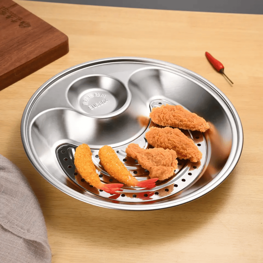 Wholesale Item - STAINLESS STEEL DUMPLING DRAIN SNACK TRAY - MOQ 10 Pieces