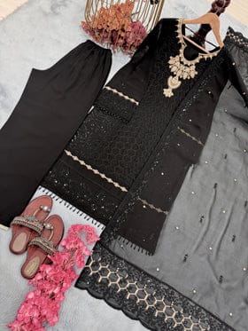 Designer Party Wear Look Pure Heavy Faux Georgette Top Plazzo & Dupatta Set