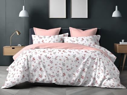 Alangrahaa Single Fitted Bedsheet Set with Floral Print White with 1 Pillow Cover (46x48) inch - Bedsheet Size (40x70x8 inch)