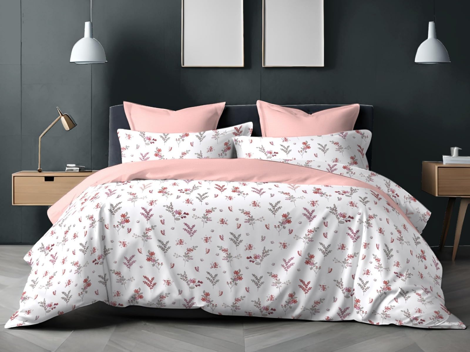 Alangrahaa Single Fitted Bedsheet Set with Floral Print White with 1 Pillow Cover (46x48) inch - Bedsheet Size (40x70x8 inch)
