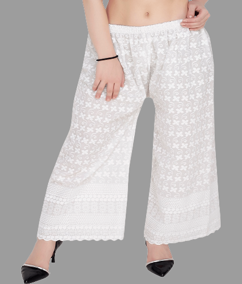 Aadrika - White Cotton Flared Women's Palazzos ( Pack of 1 )