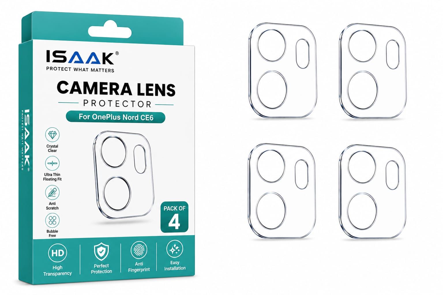 ISAAK Back Camera Lens Protector compatible for OnePlus Nord CE6 (Pack of 4)