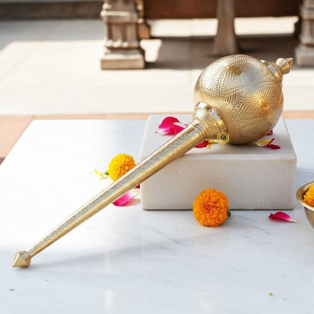 Brass Hanuman Mace, Gada � Puja Use Handcrafted Mace, Length : 56.5 Inch (ZMAS531 R)