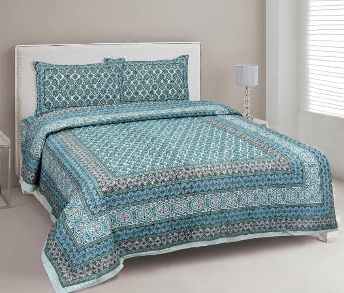 3001-Hometrade India-Standard King Size (90*108 Inches) Double Bedsheet With 2 Pillow Cover-RJ-14-Jaipur lining-3561