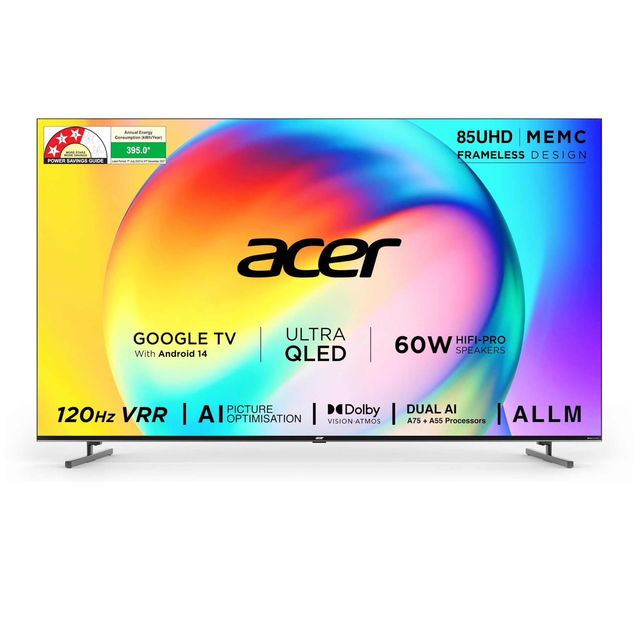 Acer 215 cm (85 inches) Super Series 4K Ultra HD Smart QLED Google TV AR85QDXGU2875AT (Black) 2024 Model Acer 215 cm (85 inches) Super Series 4K Ultra HD Smart QLED Google TV AR85QDXGU2875AT (Black) 2024 Model - Black / 85 inches