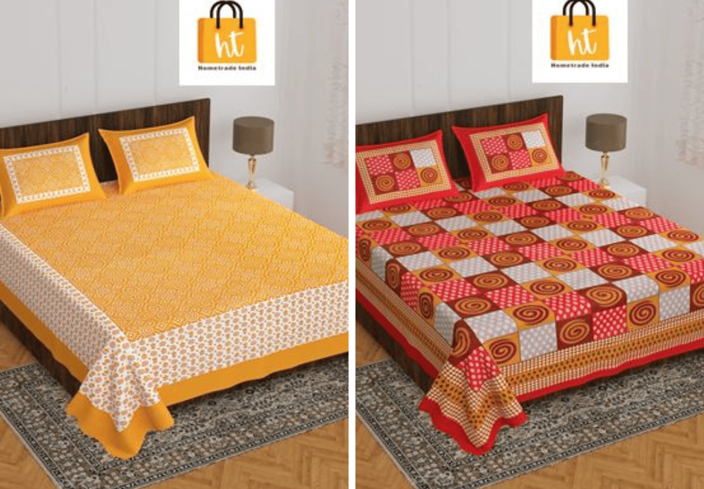 2201-Hometrade India- Standard Double Size (90*100 in )-Combo Jaipuri Double bedsheet With Matching Pillow Cover