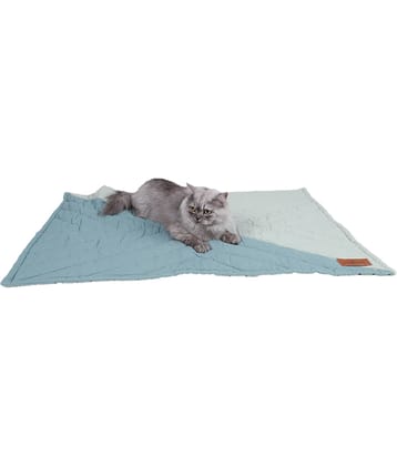 NUEVOS DOGGADIL Cotton Canvas Quilted Rectangle Cat Dog Pet Bed Mattress | Foldable Padded Pet Mat_ Blue Tone