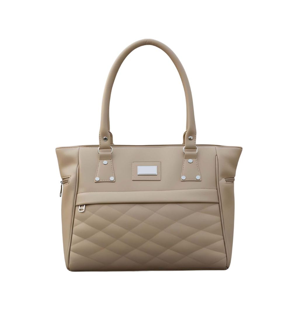 DARSHANS Women's PU Leather Solid Shoulder Zipper Handbag (Beige)-PID65125