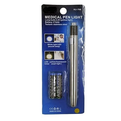 AABHA Metal Mini Medical Pocket Pen Torch Having Yellow Light (Silver)