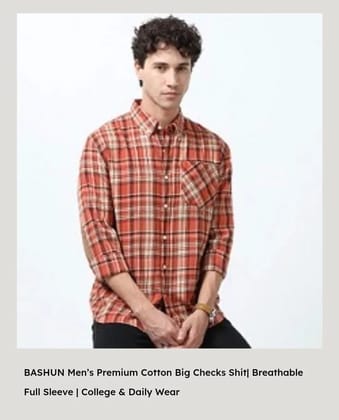 Bashun Men's premium cotton big checks shit | Breathable Full sleeve | College and Daily wear
