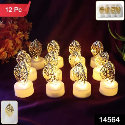 Decorative Golden Leaf Shaped Flameless LED Candles (12 Pcs) Decorative Golden Leaf Shaped Flameless LED Candles (12 Pcs)