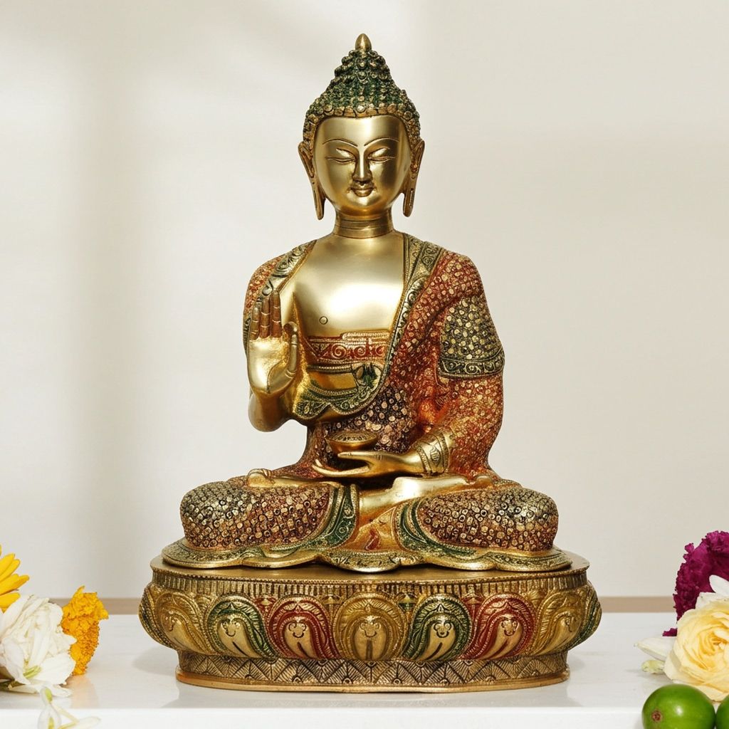 Brass Buddha Big Idol - Handcrafted Meditation Sculpture, Height : 16 Inch (BSMAS660 D)