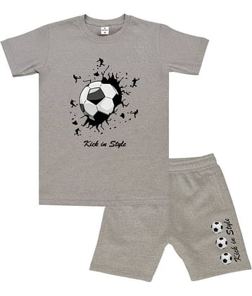 COOLTEES4U Unisex Cotton Blend T-Shirt & Shorts Set ( Grey Melange , Pack of 2 )