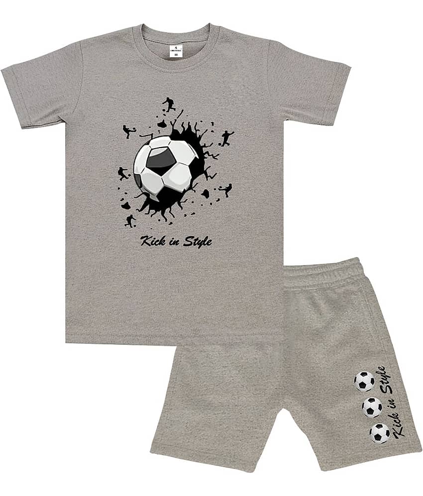COOLTEES4U Unisex Cotton Blend T-Shirt & Shorts Set ( Grey Melange , Pack of 2 )