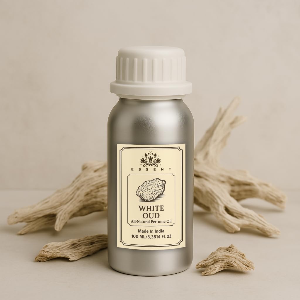Essent White Oud Unisex Roll-On Attar 3.38 fl. oz. (100 ml) | Long-Lasting Natural Fragrance | Alcohol-Free Perfume Oil
