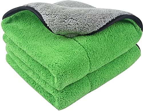 Auto Hub Heavy Microfiber Cloth for Car Cleaning and Detailing, Double Sided, Extra Thick Plush Microfiber Towel Lint-Free, 800 GSM (Size 40cm x 40cm)/Pack of 2, Color: Green