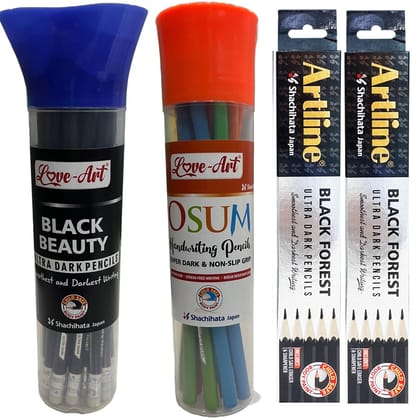 Artline Combo Pencils | Blackbeauty Pencil Jar of 20 X 1 | Osum Triangular Pencil Jar of 20 X 1 | Black Forest Ultra Dark Pencil Pack of 10 X 2