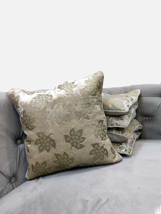 GOODVIBES Cream Ivory Cushion Cover with Leaf Embroidered Stitched Zippered Velvet Cushion Cover (Off White ) | 12X12 Inches | 30cm * 30 cm I Set of 5|