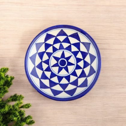 Blue Pottery Star Pattern Decorative PlateWhite and Blue 6