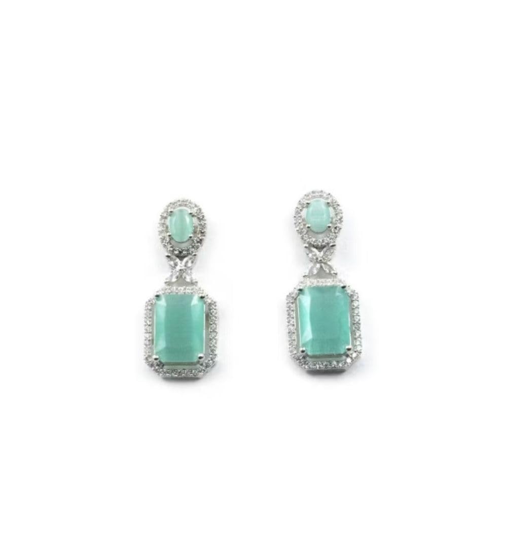 Generic Women's Brass Silver Plated Drop Earrings (Turquoise)-PID66243