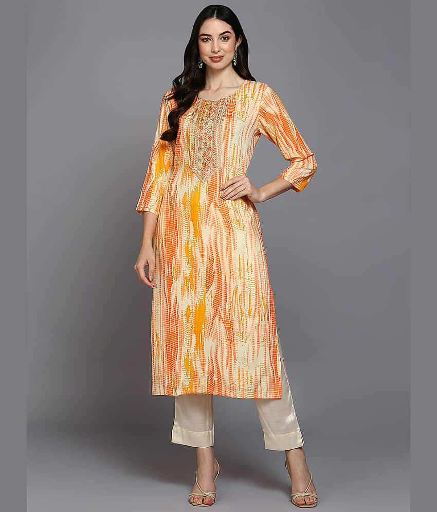 Vaamsi Cotton Blend Printed Straight Women's Kurti - Cream ( Pack of 1 )