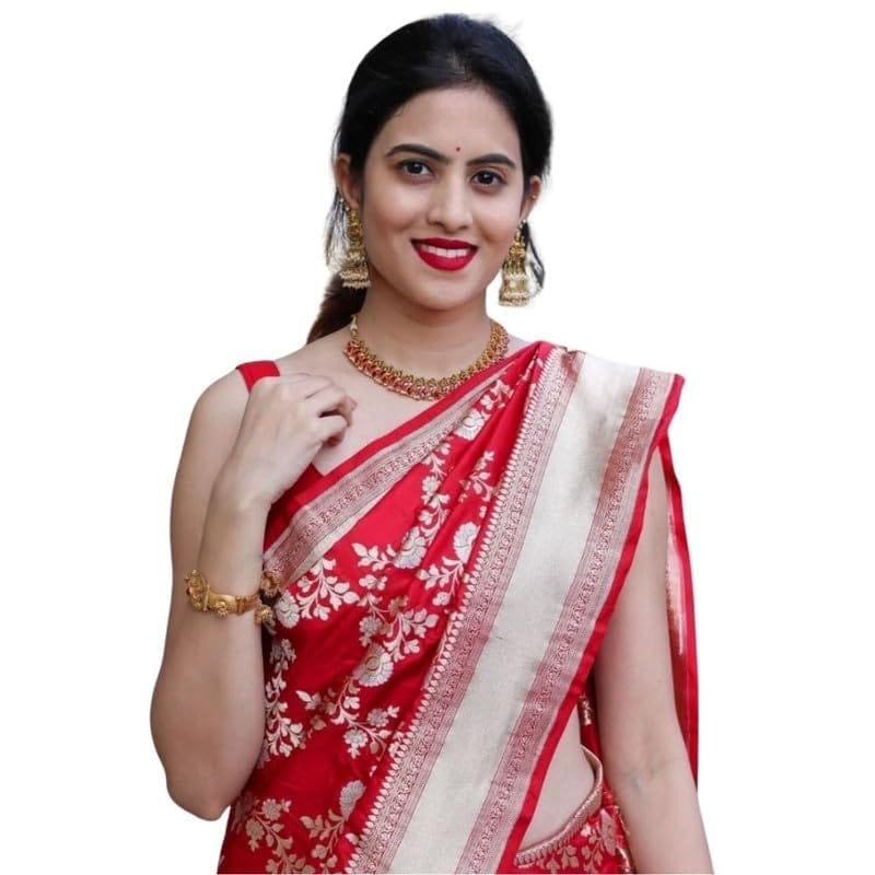 Women's Silk Printed Saree With Unstitched Blouse 5.5Mtr (White)-PID60347