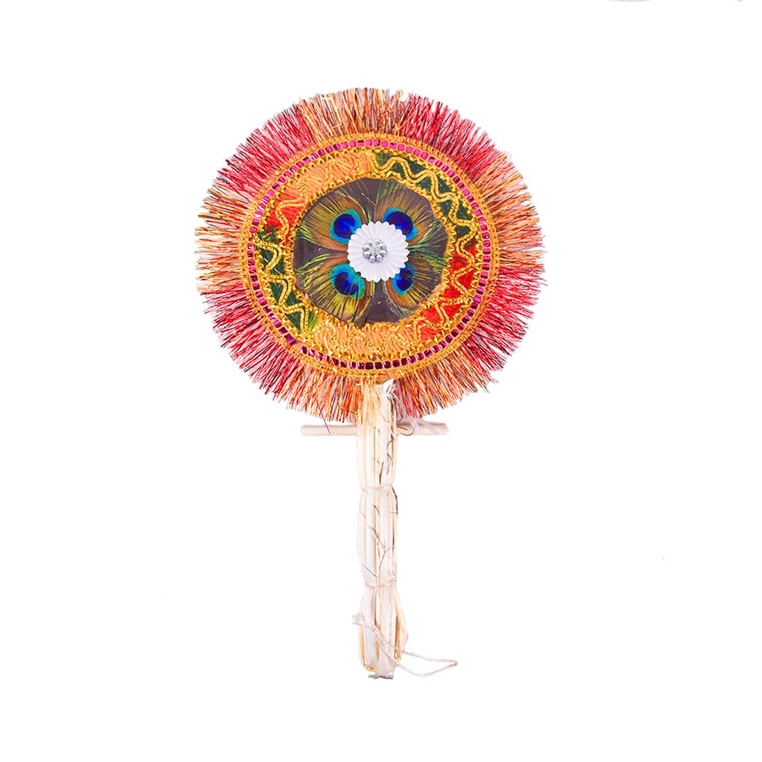 MAYAPURI Peacock FeatherMore Pankh FanMorpankh Pankha Round Shape (15 inches)