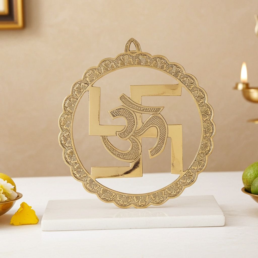 Brass Wall Hanging Swastic And Om (FMAS592 F)