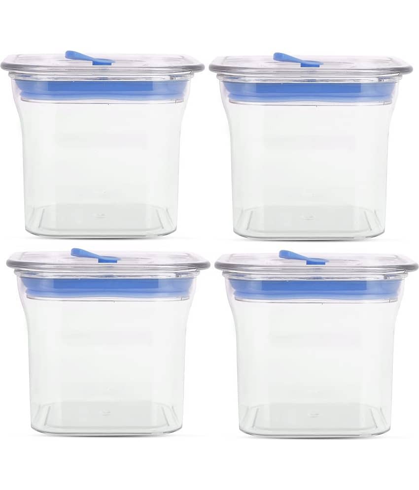 HomePro Fabio Airtight Transparent storage Plastic container pack of 4, Square, 600ml, Blue