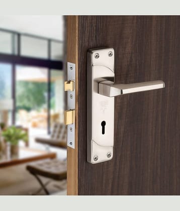 OJASS Steel High Quality Premium Range Lock Heavy Duty Mortise Door Lock Set Size 7 Inch Double Action Brass Latch Brass Bhogli with  Silver Finish 6 Lever Lockset for House Hotel Bedroom Living Room Main Door Pack of 1 set (BML65+S07SSNL)