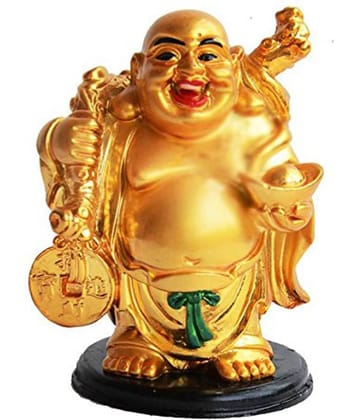 Laughing Buddha A Huge Gold Ingot Showpiece Statue for Good Luck Prosperity Health Wealth