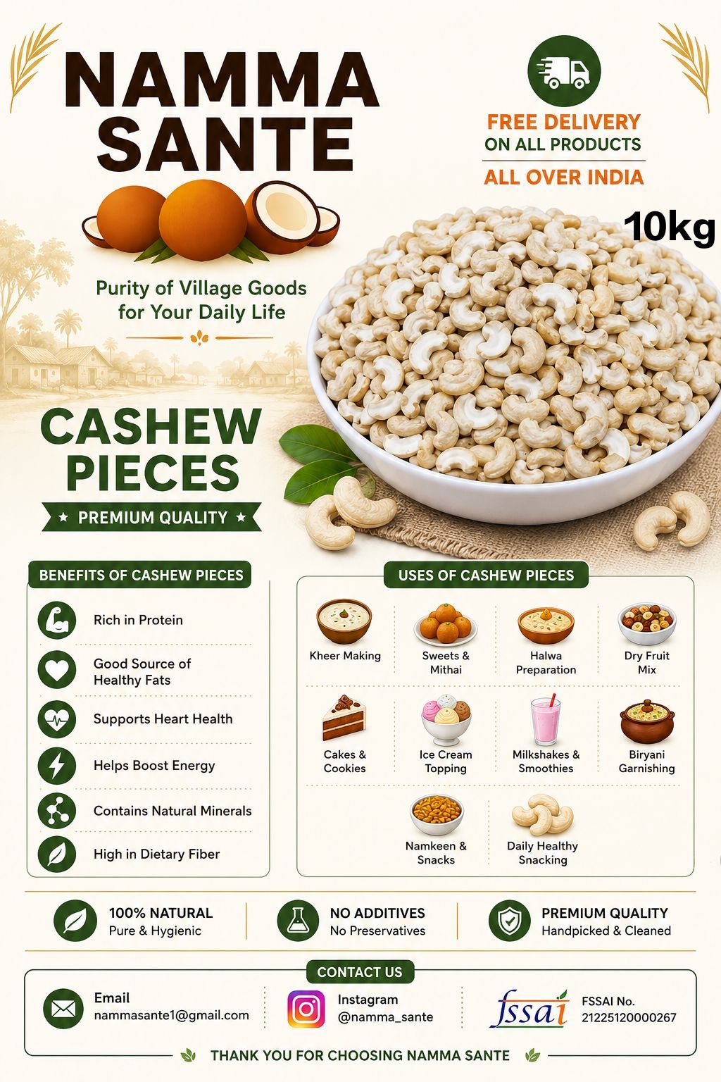 Cashew Pieces, Kaju Tukda, Broken Cashew Nuts, Cashew Bits, Kaju Pieces 10kg