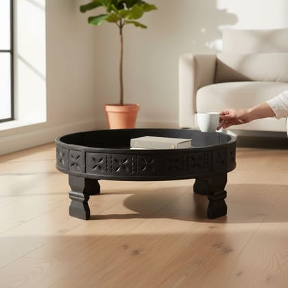 BAANMATA INTERNATIONAL Drawing-Room Decors Round Coffee-Table,Wooden Carved Grinder-Table Cum Moon-Table,Home Living Multipurpose Chakki-Table BAANMATA INTERNATIONAL Drawing-Room Decors Round Coffee-Table,Wooden Carved Grinder-Table Cum Moon-Table,Home Living Multipurpose Chakki-Table