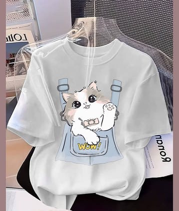 AUSK Women Cotton Blend Printed Oversized Fit Round Neck T-Shirt ( White )