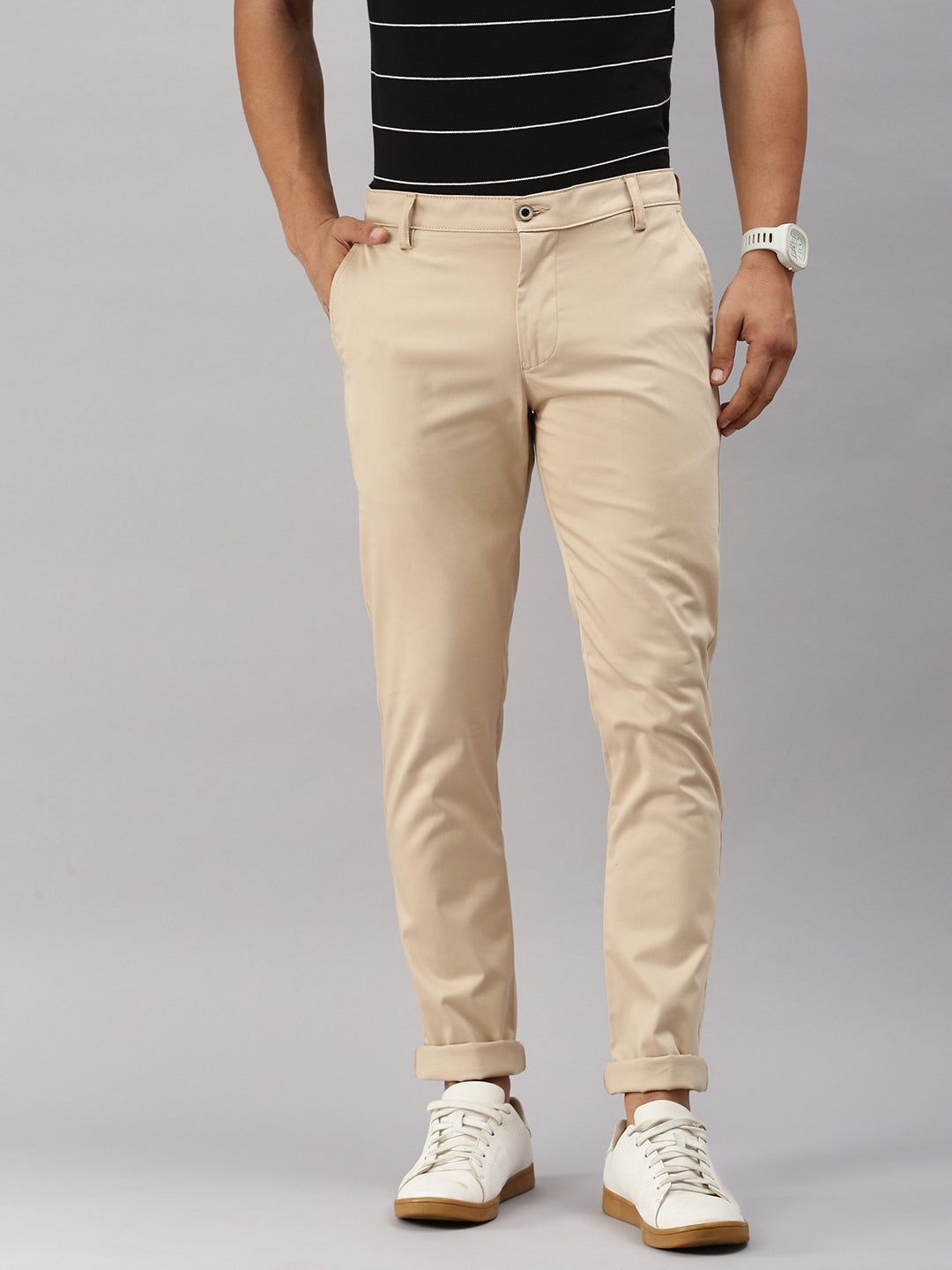 Classic Polo Men's Beige Cotton Slim Fit Trousers | TP2-CL 06 A-BEG-MF-LY