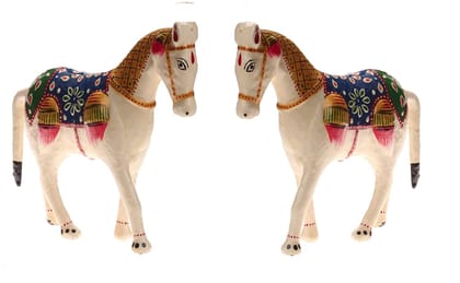 DreamKraft 6 Inch Paper Mache Horse Showpiece Idol For Home Decor And Gift Purpose - Set of 2