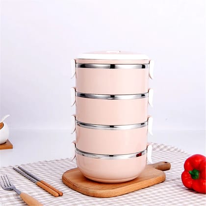4 Layer Stainless Steel Hot Lunch Box (Random Color)