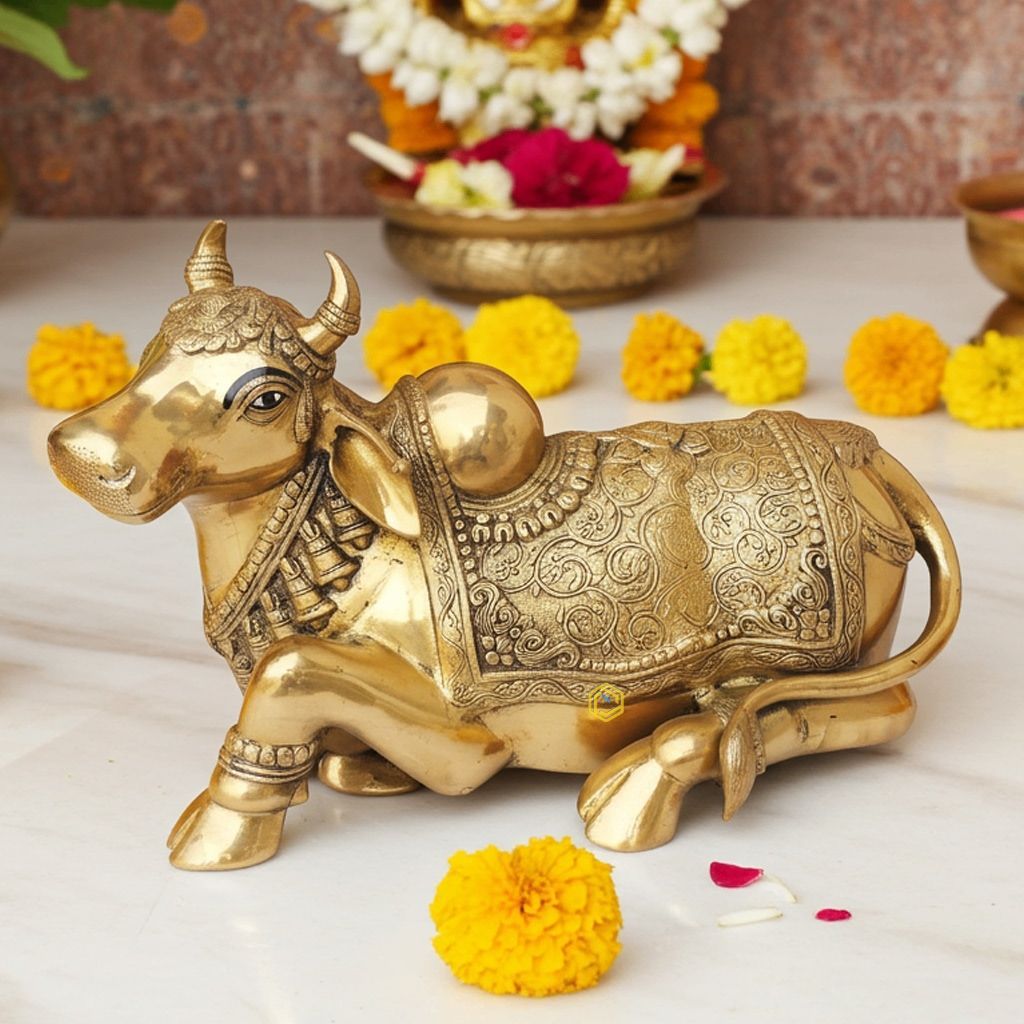 Brass Showpiece Nandi God Idol Statue - Traditional Pooja Statue, Height : 14 Inch (BSMAS1382 D)